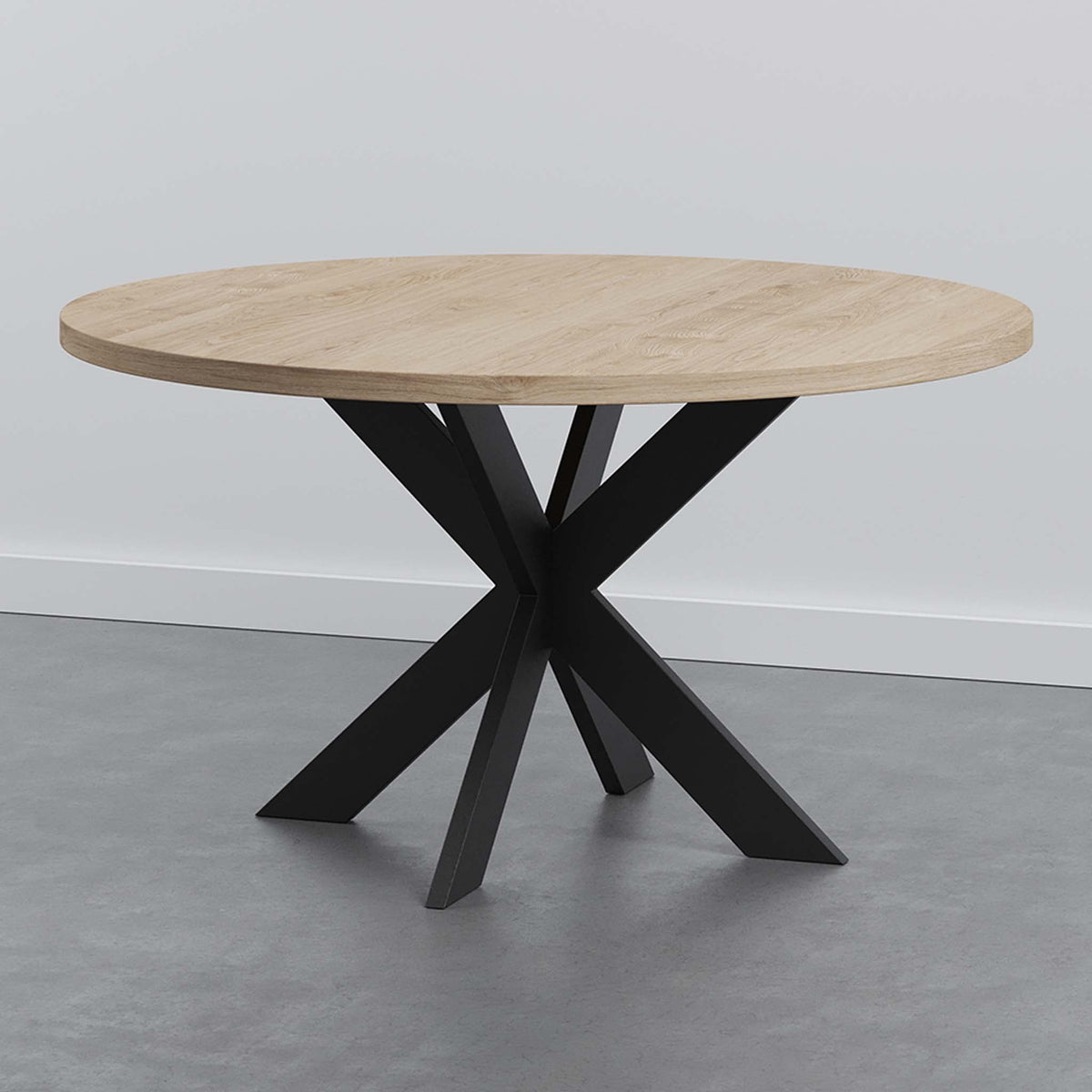 Ronde eettafel eiken met stalen spinpoot