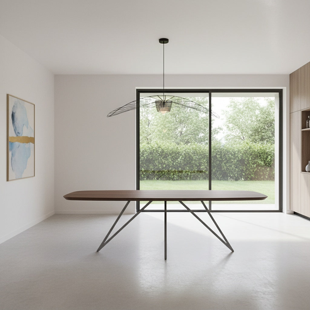 Notenhouten Deens Ovale Eettafel met Dunne Ster Poot