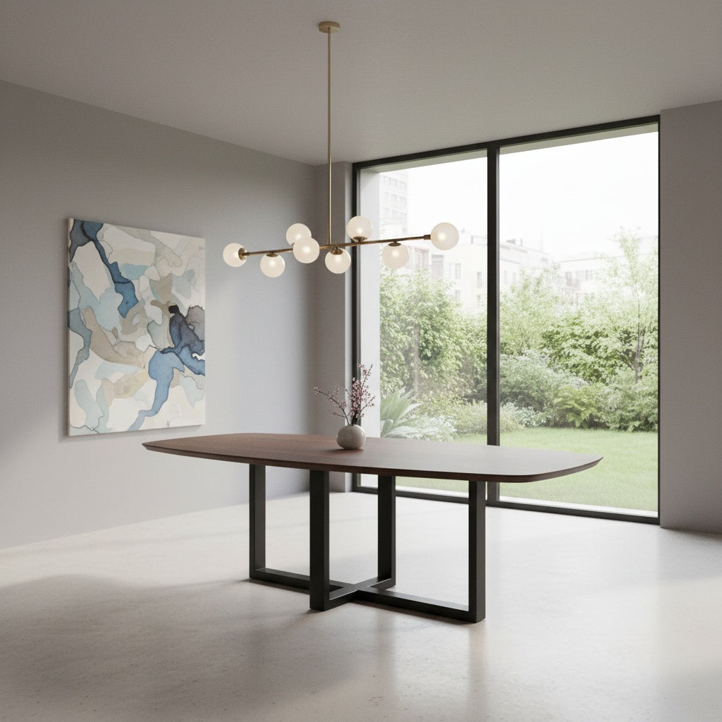 Notenhouten Deens Ovale Eettafel met Dubbele U-recht