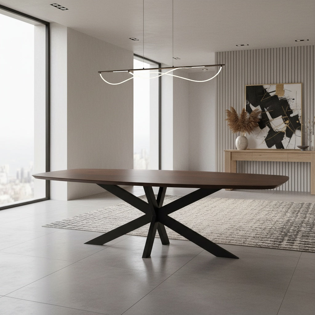 Notenhouten Deens Ovale Eettafel met Matrixpoot Slank