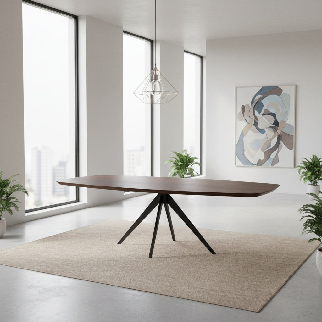 Notenhouten Deens Ovale Eettafel met Tapse Spinpoot