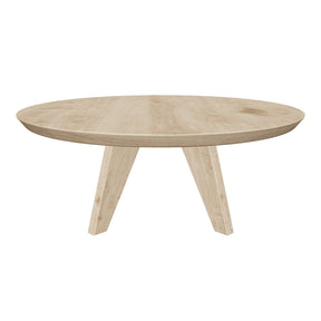 Ronde eiken salontafel met scandinavische houten poten